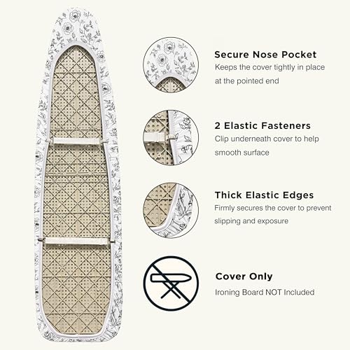 Image of Ironing Board Cover and Pad 15 inchx54 inch Extra Thick Natural Cotton, Scorch and Stain Resistant Padding, Standard Size Iron Board Cover with Fasteners Heavy Duty Elastic Edge, Heatproof Rose