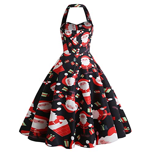 Geili Damen Vintage O-Ausschnitt Ärmellos Musiknote Lang Kleid Elegant Partykleider Festlich Hochzeit Abendkleid Cocktailkleid mit Gürtel Cover