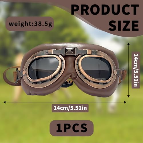 MisFun 1Pcs Retro Hundebrille, Sonnenbrille Hund Brille Hund UV-Schutz, Hundesonnenbrille für Mittel Große Hunde, Sonnenbrille Hunds mit Verstellbare Riemen, für Autofahren/Outdoor-Aktivitäten