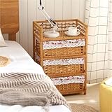 Matériaux durables et haut de gamme : Fabriqué en bois massif robuste et en rotin de haute qualité, ce meuble est conçu pour durer tout en apportant une touche chaleureuse et naturelle à votre intérieur. Chaque tiroir est doté d’une jolie doublure amovible en coton à motif floral pour un nettoyage facile.