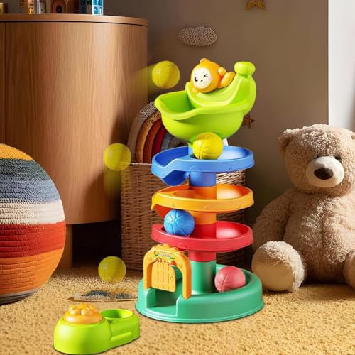 Juego torre bolas aprendizaje temprano con lanzapalle y rampa interactiva 3