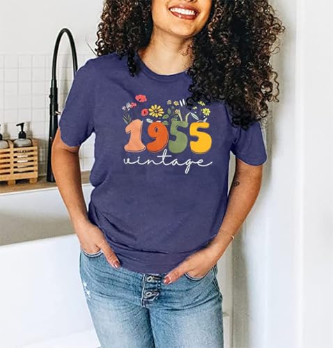 Women 70th Birthday Shirt Vintage 1955 Tshirt Seventy Bday Gift Casual Birthday Apparel Flower Graphic Short Sleeves Tee4