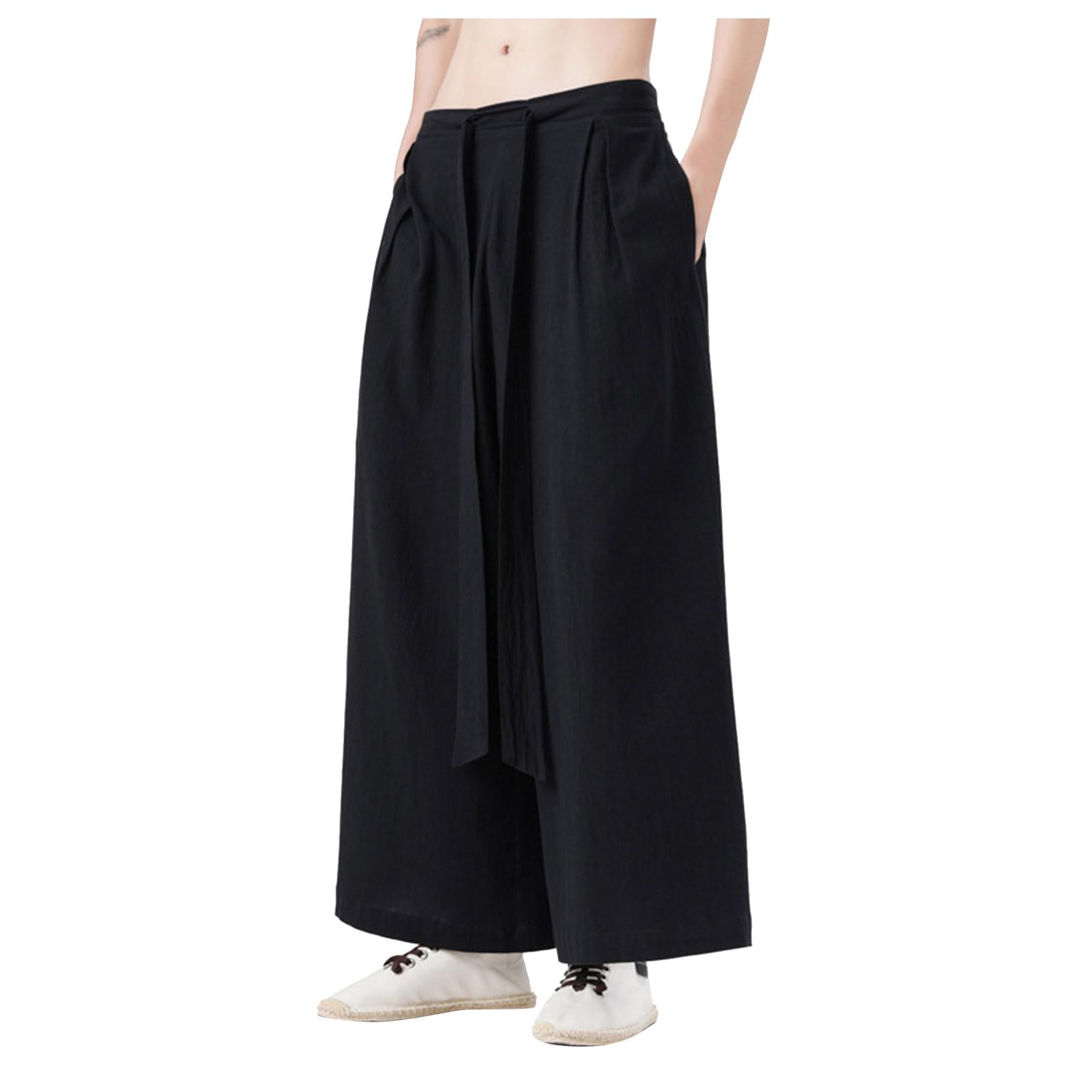 Pantalon de yoga en lin japonais pour homme - Pantalon sarouel baggy Hakama Kung-Fu - Pantalon kimono - Pantalon large - Pantalon de loisirs - Pantalon de jogging en coton et lin - Pantalon
