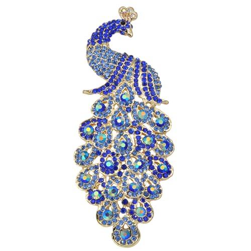 Image of Gyn&Joy 5 Inch Art Gorgeous Peacock Austrian Crystal Rhinestone Brooch Pins