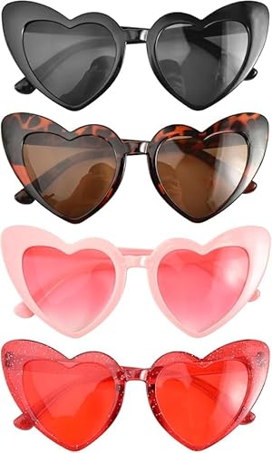 QBilooty Heart Shaped Glasses 4-Pack - Black Pink Red Leopard