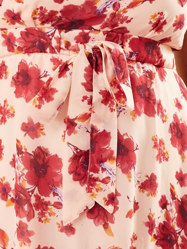Image of Miss Chase A+ Women's V-Neck Short Sleeve Floral Pleated Midi Dress