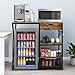PUNCIA Coffee Bar Cabinet with Power Outlet and Mini Fridge Space – Beverage and Wine Refrigerator Stand with Work Platform Storage Organizer Microwave Oven Rack for Home Dorm Apartment Pantry
