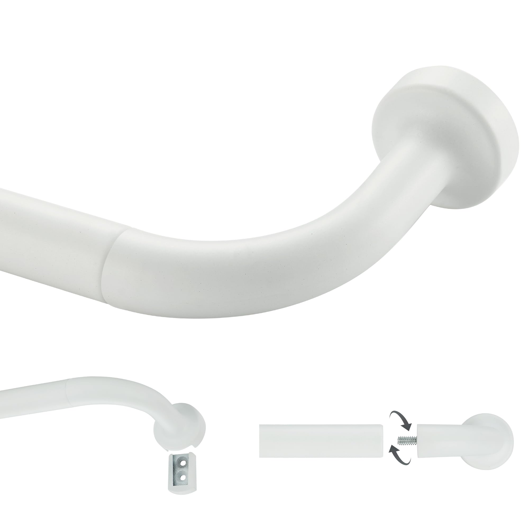Lwiiom Matte White Curtain Rod for Windows 28 to 120 Inch, Internal Splicing 1 Inch Diameter Disc, Adjustable Room Darkening Curtain with Aluminum Finials and Brackets, Wrap Around Design — image 1