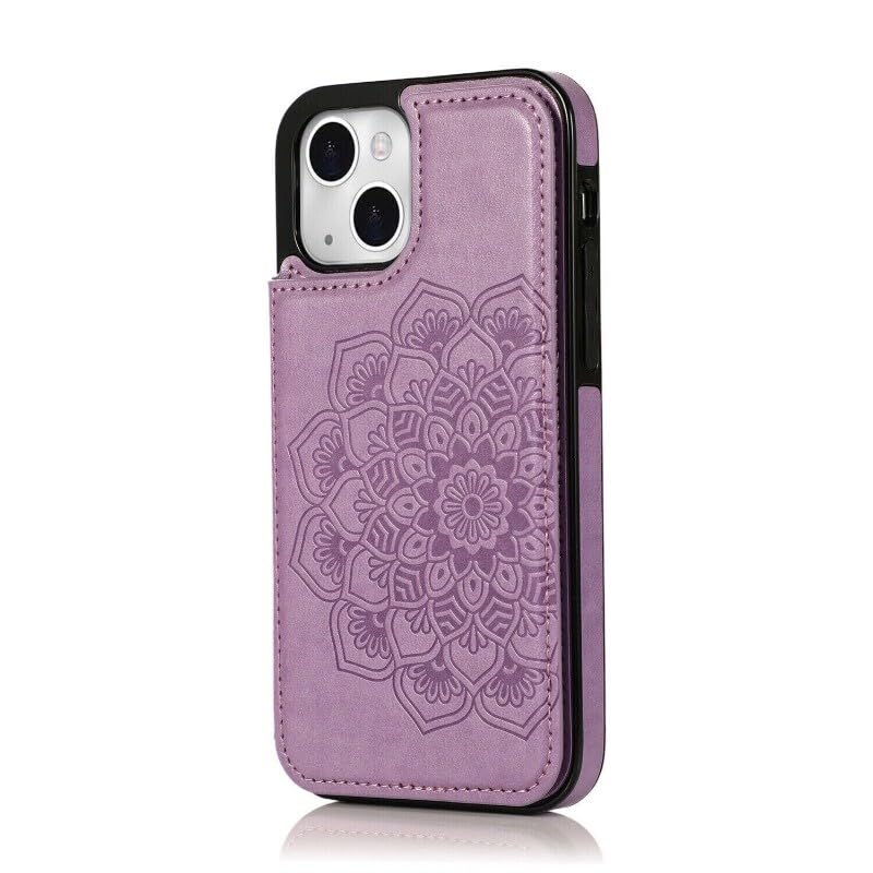 Portefeuille iPhone 14 violet à rabat magnétique pour la protection intégrale du smartphone