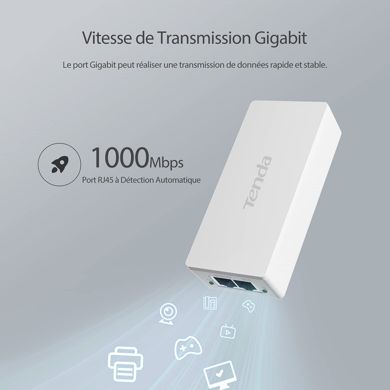 Tenda Injecteur PoE Gigabit IEEE 802.3af/at, PoE Injecter Gigabit 30W, Alimentation PoE 10/100/1000 Mbps, Plug and Play, Distance Jusqu'à 100m, Réseau Extensible sans Prise. (POE30G-AT)