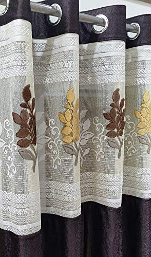 Image of Polyester Floral Patch Printed Curtains for Home Decor, Windows, Door, Long Door (Set of 2 Pcs) (Coffee 7 Feet)