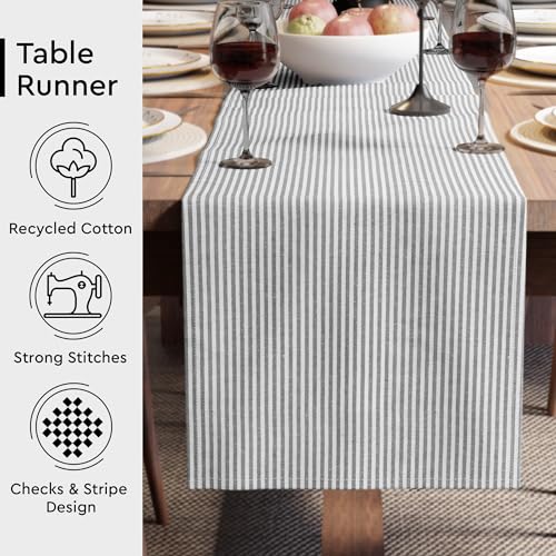 Encasa XO Cotton Dining Table Runner | Ticking Black | Size 13x94 in - Machine Washable & Durable by Encasa XO - Image 3