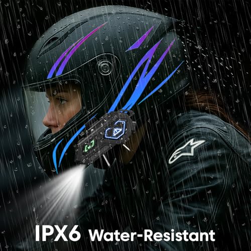 Image of Sounce Jarvis Sentinel Pro Motorcycle Bluetooth Intercom Headset - Wireless Helmet Earphones with 50MM HD Speakers, LED Emergency Lights, IPX6 Waterproof, Auto Call Answer, HiFi Stereo Sound