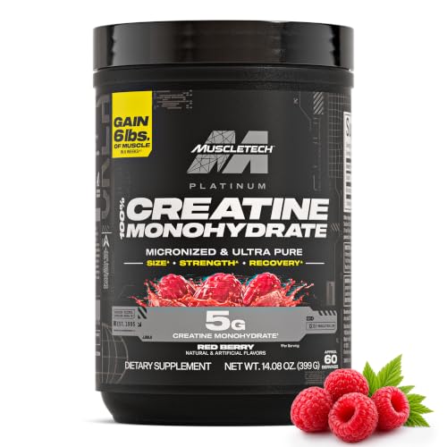 Image of MuscleTech 100% Creatine Monohydrate, Red Berry - 14.08 Oz | 5g Creatine Essential Series Platinum - 60 Servings