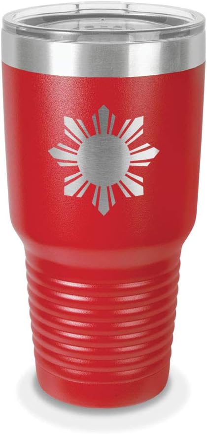 Philippines Sun 30 oz Laser Engraved Polar Camel Stainless Steel Vacuum Insulated Tumbler w/Clear Lid filipino stars flag - Customizable - Red