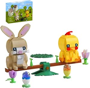 Nubee Easter Bunny & Chick Building Set - 291 Piece See-Saw Animal Toy For Kids 6+