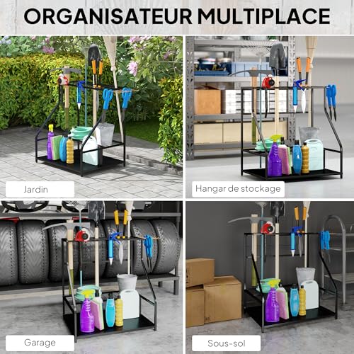 Support de garage à 3 niveaux Outsunny avec crochets pour outils
