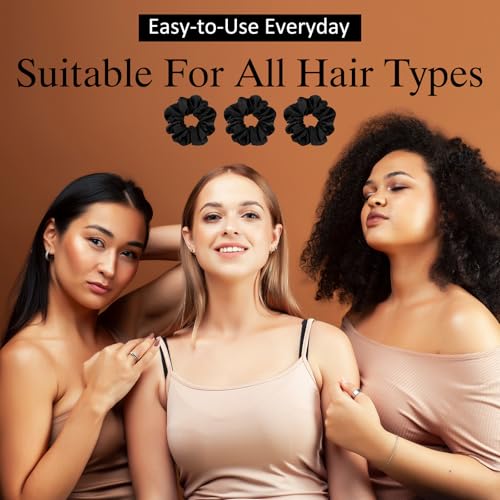 Image of Chuangdi 6 Pieces Big Satin Scrunchies for Women, Jumbo Silk Scrunchies Thick Elastic Jumbo Hair Tie Galentine Valentine's Day Gifts(Black)