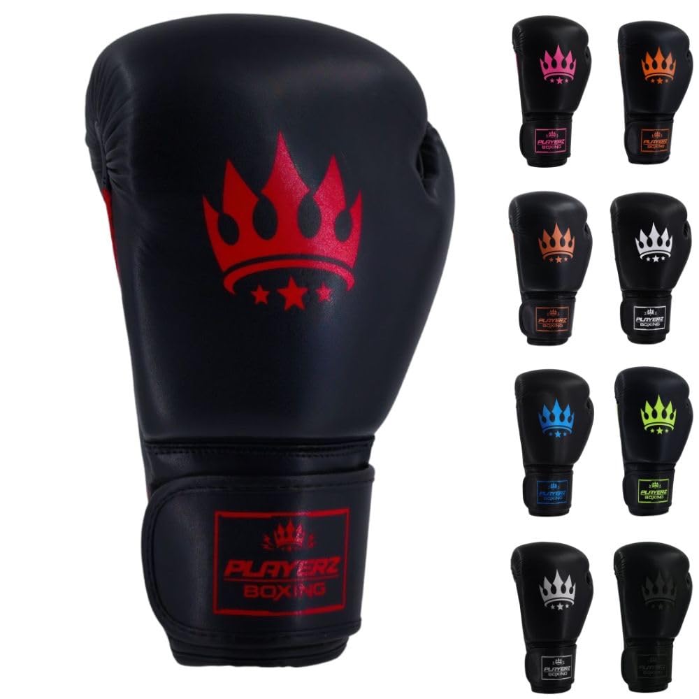 Playerz Element Adult Boxing Gloves – Premium, High-Performance Training Gloves for Boxing, Muay Thai, and Kickboxing – Superior Comfort and Protection for Men and Women (Black/Red, 10oz)