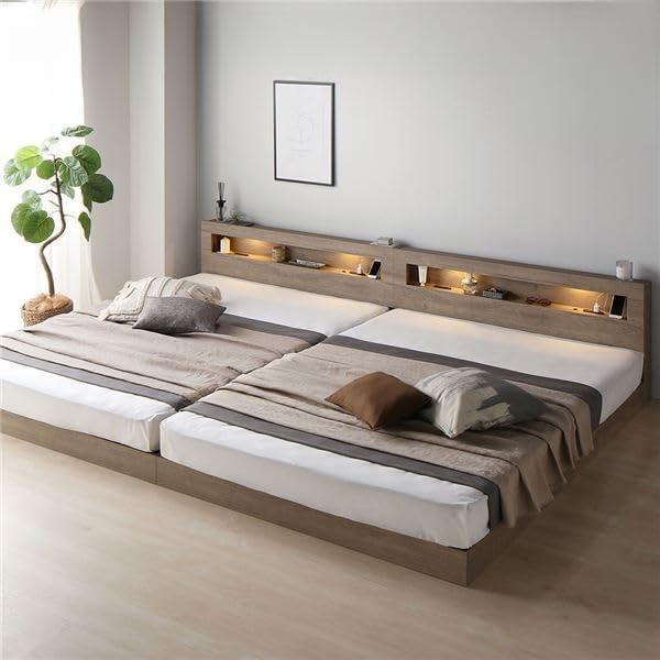 ベッド ワイドキング240（SD+SD）マットレス付きds-2267462 ワイドキングベッド 240(S+D) マットレス付き グレージュ 収納付き 宮