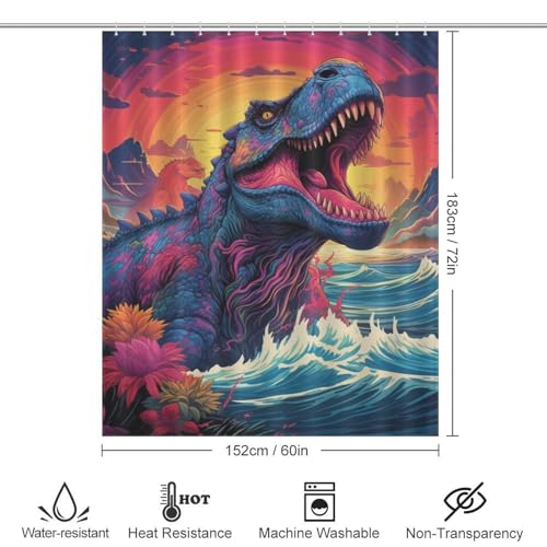 Rideau de douche dinosaure en tissu polyester imperméable lavable 152x183cm