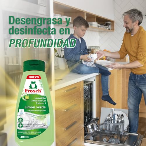 Frosch - Gel für die Maschine, alles in 1 mit grüner Zitrone, Reinigung und Glanz, ohne Mikroplastik und tierische Bestandteile, 40 Dosen - 650 ml