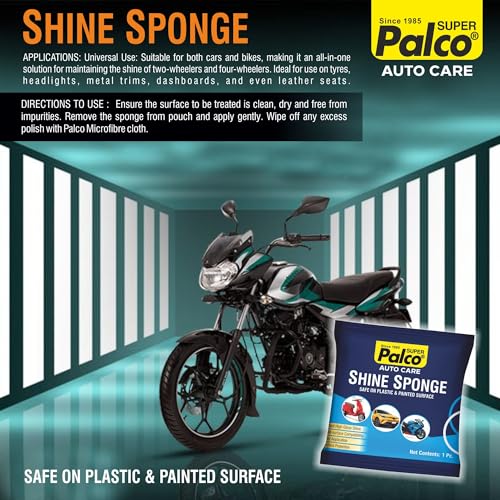 Image of PALCO Shine Sponge (Pack of 10) Multi-Surface High-Gloss Car Polish, All in One Shine Sponge Bike Polish for Shining Ideal for Plastic, Vinyl, Metal Trims, Leather, Rubber & Painted Surfaces