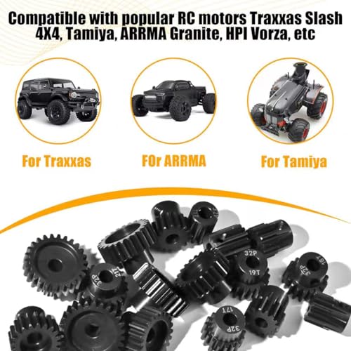 32P 19T RC Car Gear Set | 45# Steel Black Oxide | 5mm Bore +0.03mm | Precision Engineered Motor Pinion Gear Compatible with Traxxas/ARRMA/HPI/Kyosho (3-Pack with M4 Set Screws) — view 6