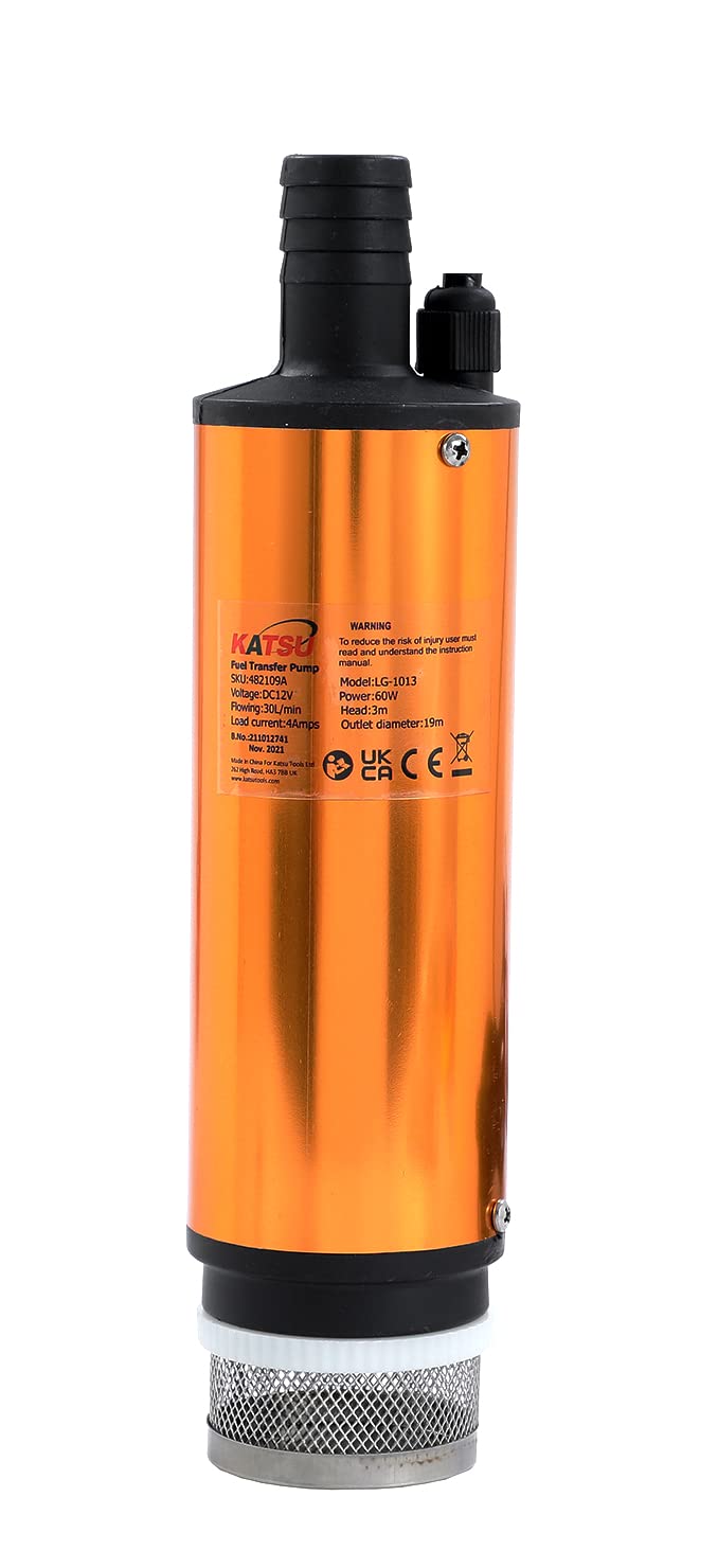 KATSU pompa transferowa oleju napędowego 12 V DC, średnica 51 mm, zanurzalna pompa wodna ze stopu aluminium, z klipsami i odłączaną siatką filtrującą ze stali nierdzewnej, na kemping, do samochodu