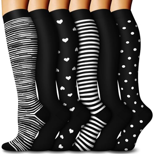 Image of FuelMeFoot 6 Pairs Compression Socks for Women & Men 15-20mmHg Graduated Support Knee High Socks for Nurses, Travel, Athletic