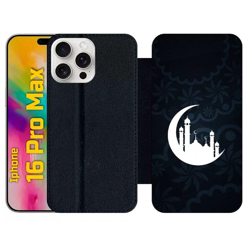 Étui à rabat pour iPhone 16 Pro Max contre les rayures simili-cuir noir