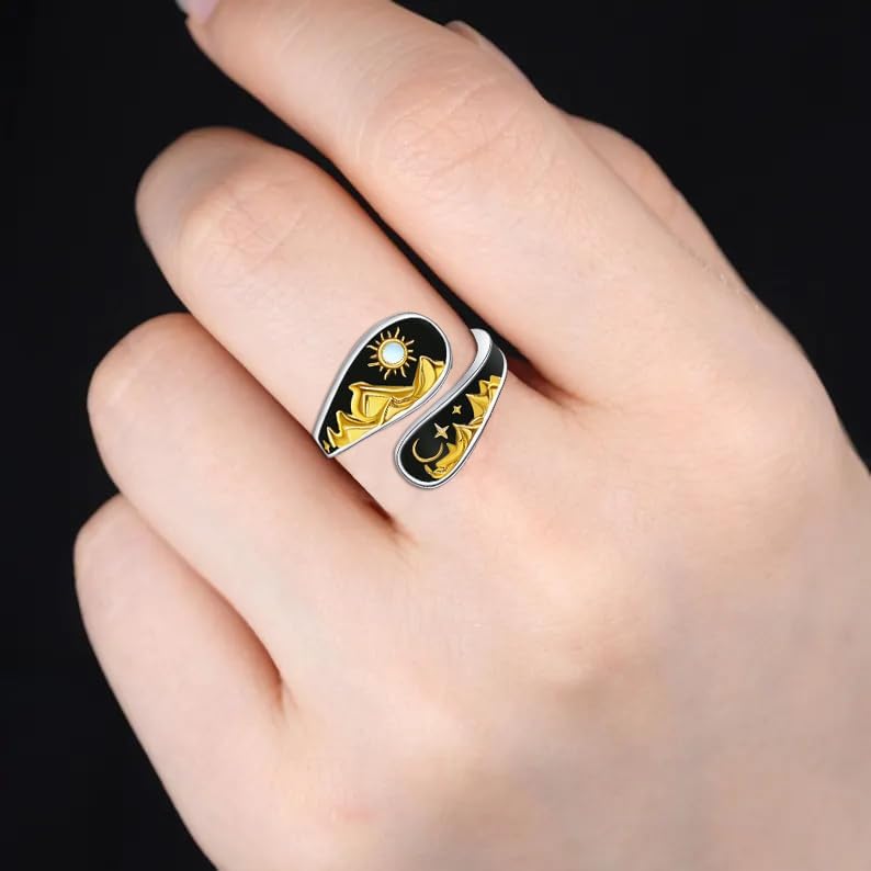 Sun and Moon Spoon Rings for Women S925 Sterling Silver Adjustable Jewelry Wrap Open Thumb Rings for Women Her - Image 2