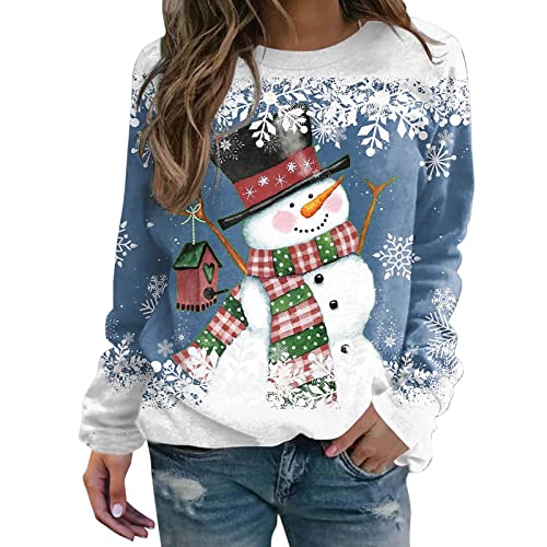 Sweat-shirt Noël femme ample bleu fini les pulls inconfortables avec ce haut bonhomme de neige