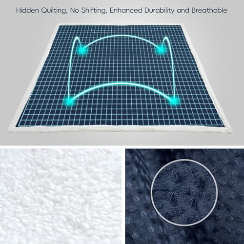 PHF Waffle Sherpa Blanket Queen Size, 90x90 Inches Luxury Plush Flannel Fleece Blanket for Winter, No Shed No Pilling, Cozy Soft & Reversible Waffle Weave Bedding for Home Decor, Navy Blue by PHF - Image 4