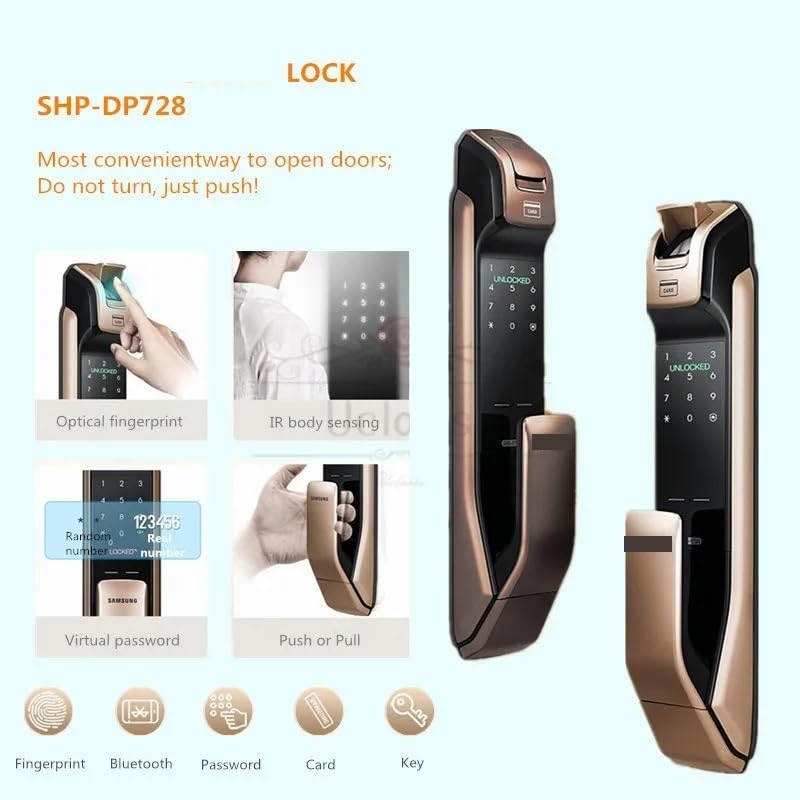 DKSNAJ Compatibile per Samsung SHP-DP728 Smart Home Door Lock Versione Inglese Serrature per Impronte digitali Cerradura Inteligente Fechadura Digital (Colore : Gold Pull) Wisdom