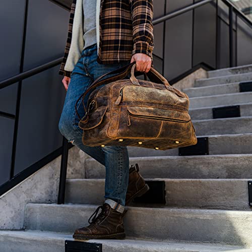 KomalC Leather Travel Duffel Bags for Men and Women Full Grain Leather Overnight Weekend Leather Bags Sports Gym Duffle3