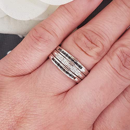 Dazzlingrock Collection 0.50 Carat (ctw) Round Black and White Diamond Ladies 3 pcs Wedding Band 1/2 CT, Sterling Silver4