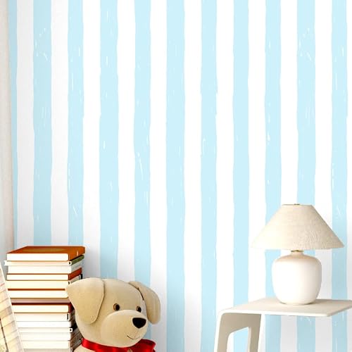 Yullpaper Light Blue Striped Wallpaper Peel and Stick Geometric Wallpaper