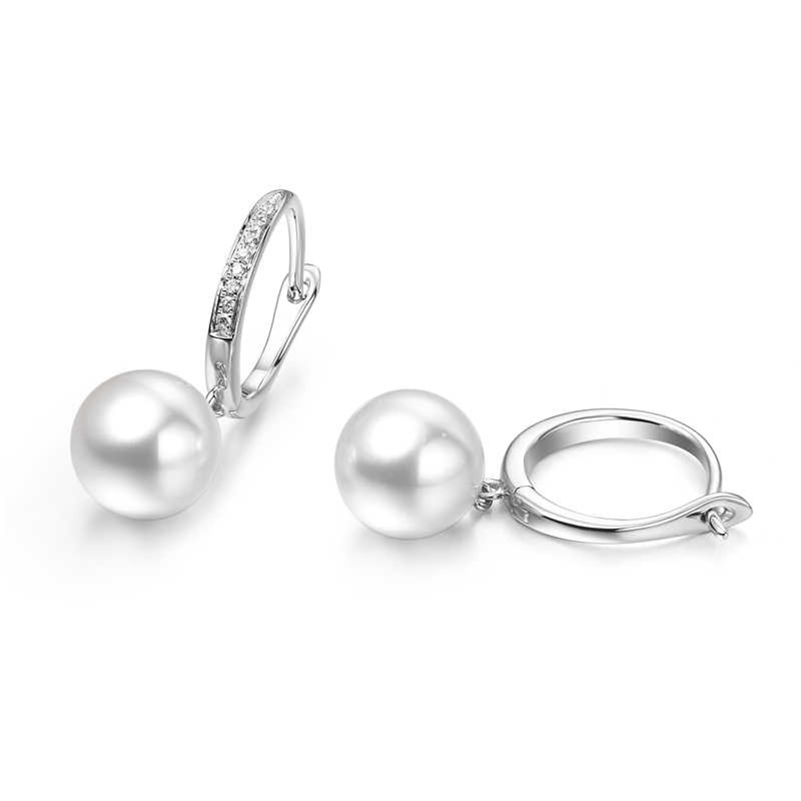 Kolczyki wiszące 9K/14K/18K białe złoto, biżuteria z prawdziwego złota, biała perła 7,5 – 8 mm kolczyki damskie w stylu vintage ze szlifem okrągłym, kolczyki damskie Au750/ 585/375 złoto