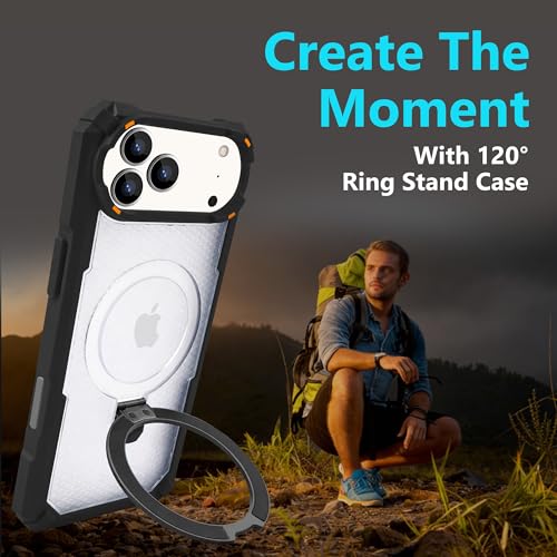Image of AIBEX Transparent Back Cover Compatible for iPhone 17 Pro| Mag-Saf Magnetic Ring Kickstand | Shockproof Dual Layer Military Grade Drop Protection Armor Case| Wireless Charging Support - Black