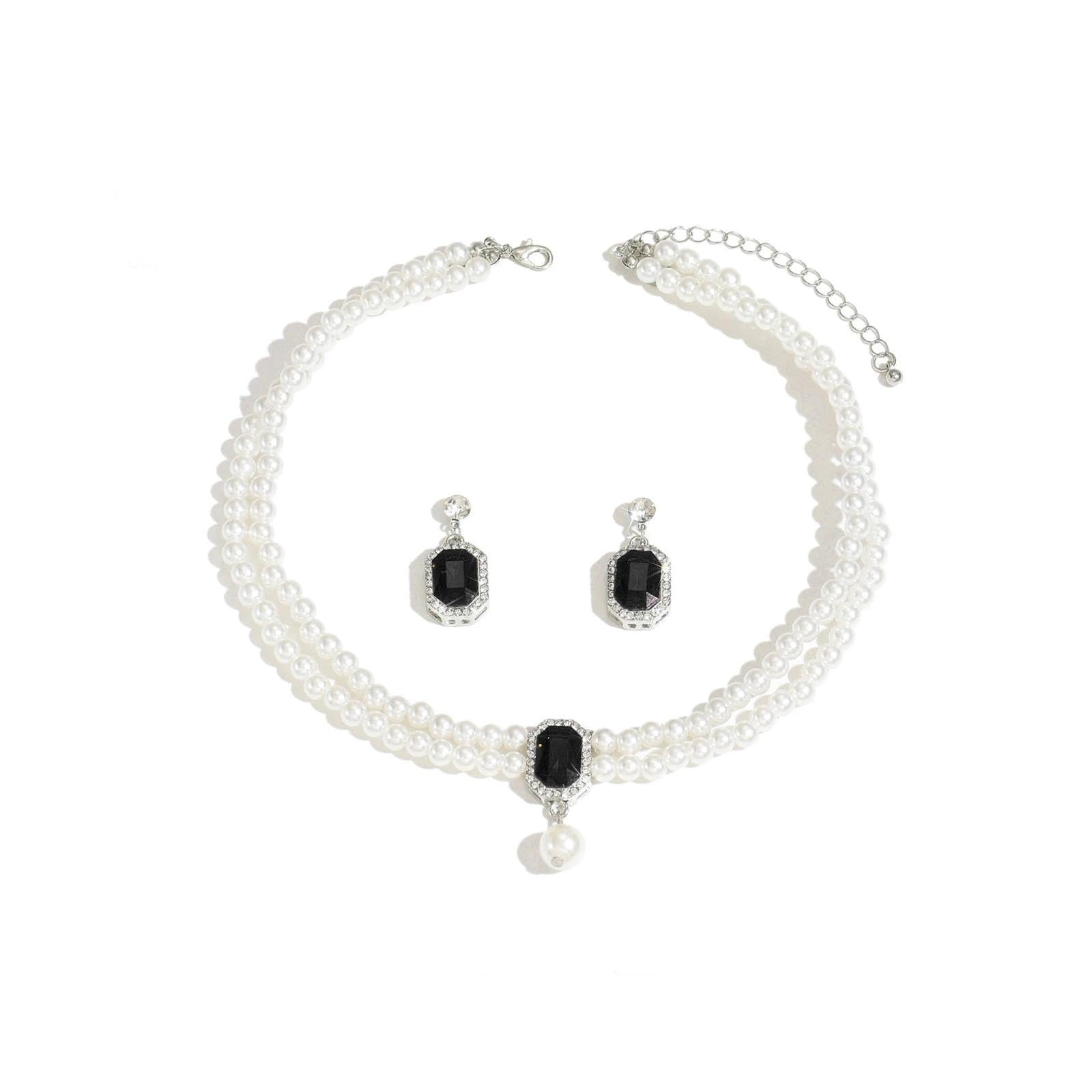 Juego de collar de perlas para bodas y novias con pendientes brillantes 7