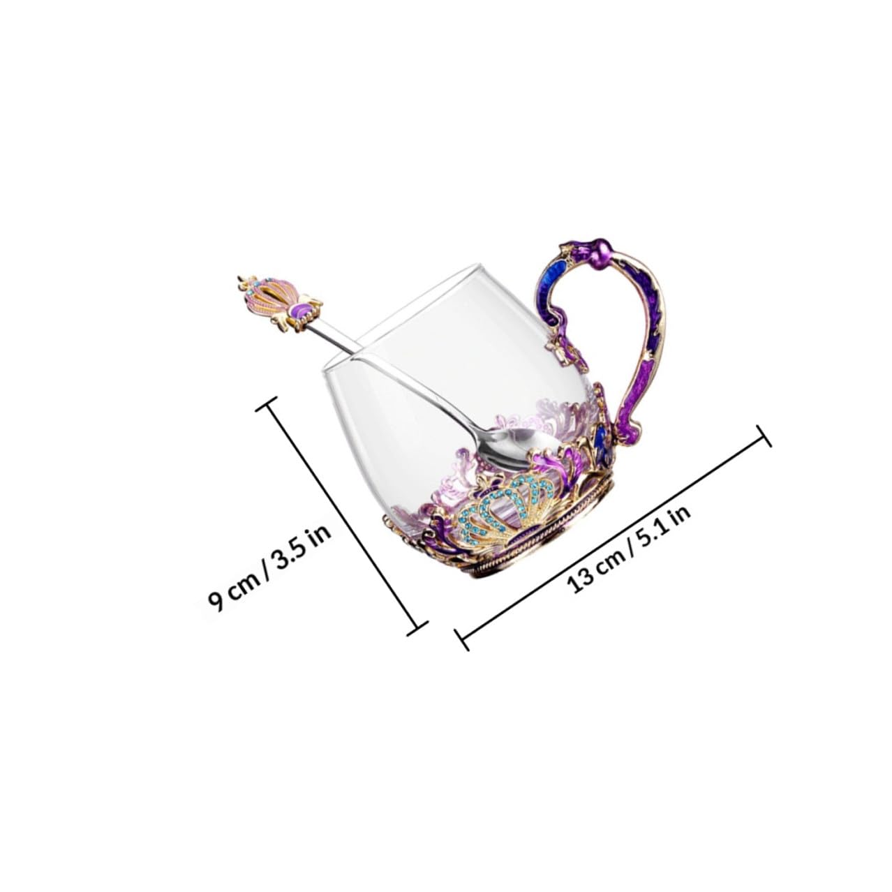 FRCOLOR Taza de Té de Cristal con Esmalte, Taza Casera para Beber, Tamaño Pequeño, Color Surtido, Incluye Cuchara, Apta para Leche y Jugos, Reutilizable y Segura para Uso Color Aleatorio