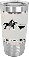 Vista 9 de LaserGram Vaso aislado al vacío de 20 onzas, Cowgirl Roping a Calf, grabado personalizado incluido (piel sintética, gris)