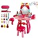 deAO Salone di Bellezza Tavolo Glamour di Trucco per Bambini con Specchio, Sgabello e 10 Accessori Vanità Inclusi, Luci e Suoni