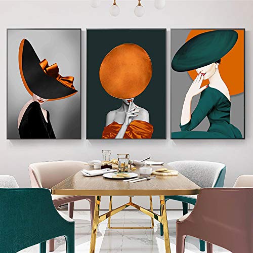 Affiche Toile Sexy Filles Grand Chapeau Robe Décor Salon 30x45cm