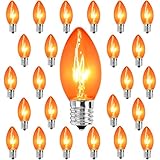 25 Pack C9 Orange Light Bulbs, C9 Orange Halloween Replacement Bulbs with C9/E17 Intermediate Base, 7 Watt Night Lights, C9 Incandescent Light Bulbs for Halloween Christmas Outdoor String Lights