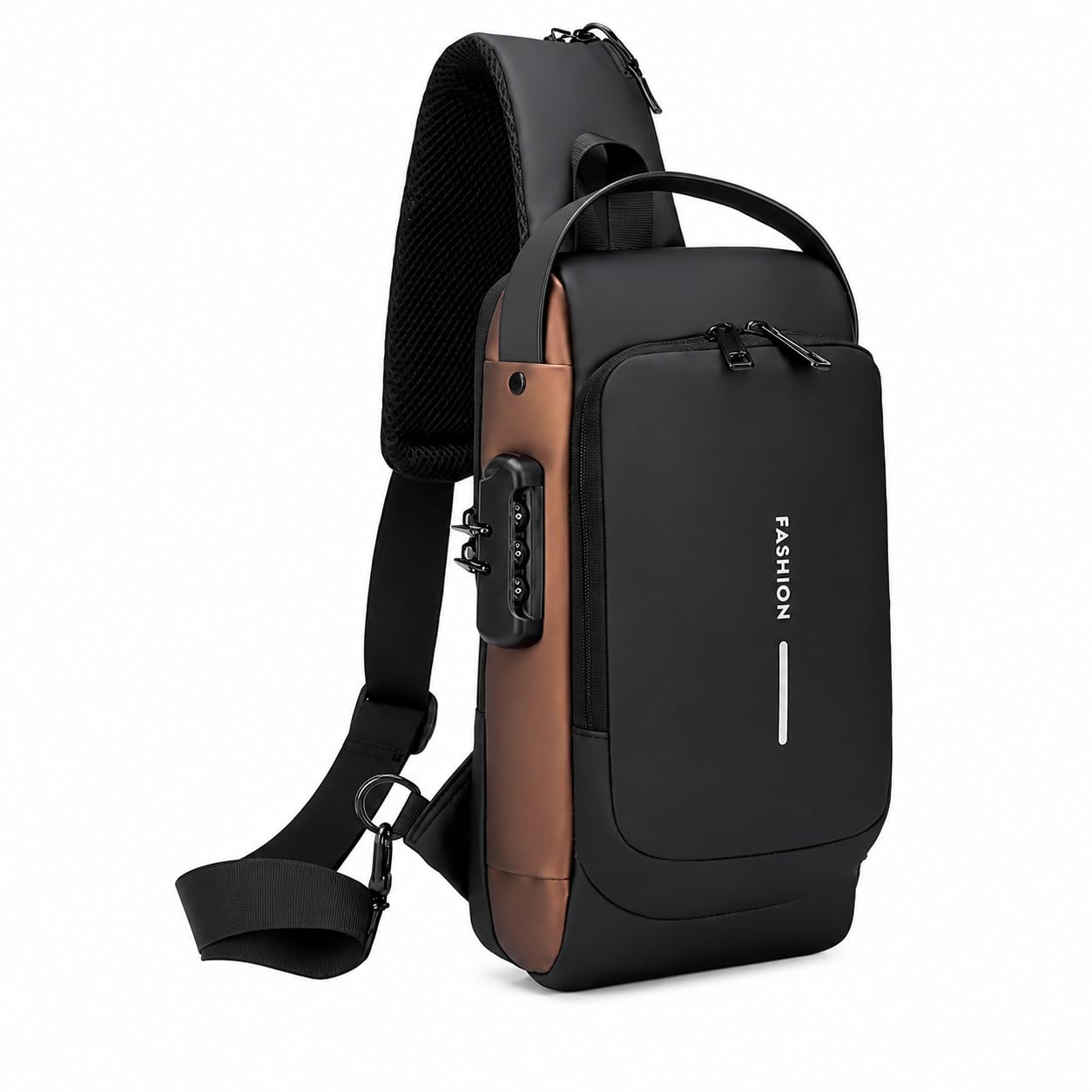 Anti-Theft Sling Bag with TSA Lock, Black and Brown-image-26