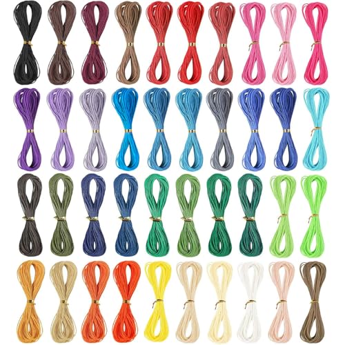 400m 40 Colors 1mm Waxed Polyester Cord Bracelet Cord Wax Coated String for Bracelets Waxed Thread for Jewelry Making Waxed String for Bracelet Making 10m for Each Color