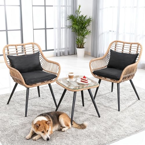 OC Orange-Casual Bistro-Set, Gartenmöbel-Set aus handgewebten Rattan,...