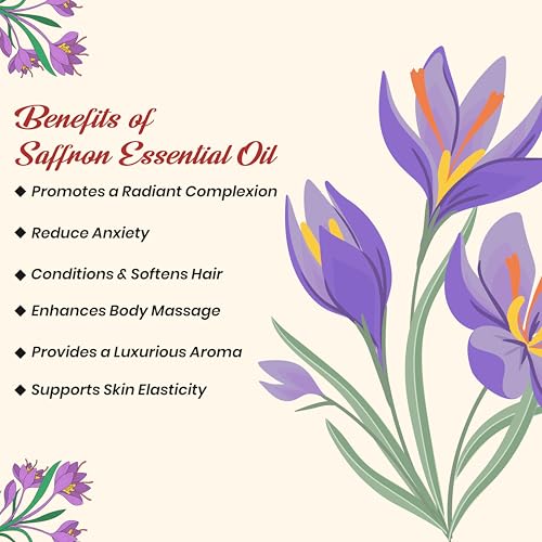 Image of Saffron Essential Oil - 100% Pure & Natural Saffron Oil for Face, Glowing Skin, Hair, Baby Care, and Aromatherapy - Ayurvedic Skincare Oil (15ml)